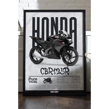 Duvarda Honda Cbr 125R Siyah Ahşap Çerçeveli Poster, Dekoratif Motosiklet Duvar Tablosu