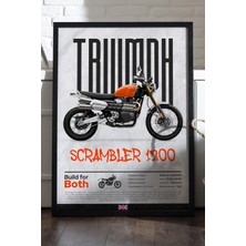 Duvarda Triumph Scrambler 1200 Siyah Ahşap Çerçeveli Dekoratif Motosiklet Duvar Tablosu