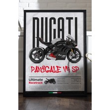 Duvarda Ducati Panigale V4 Sp Siyah Ahşap Çerçeveli Poster, Dekoratif Motosiklet Duvar Tablosu
