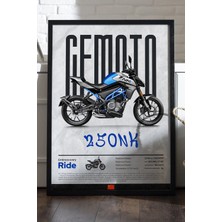 Duvarda Cfmoto 250 Nk Siyah Ahşap Çerçeveli Poster, Dekoratif Motosiklet Duvar Tablosu