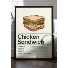 Duvarda Chicken Sandwich Ahşap Çerçeveli Poster, Dekoratif Mutfak Duvar Tablosu