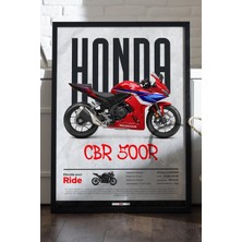 Duvarda Honda Cbr 500R Siyah Ahşap Çerçeveli Poster, Dekoratif Motosiklet Duvar Tablosu
