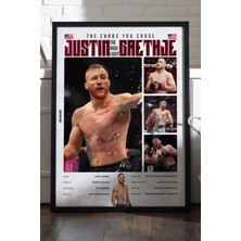 Duvarda Justin Gaethje Ufc Siyah Ahşap Çerçeveli Poster, Dekoratif Dövüş Duvar Tablosu
