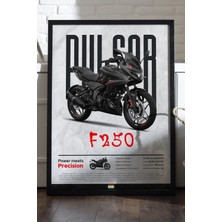 Duvarda Bajaj Pulsar F250 Siyah Ahşap Çerçeveli Poster, Dekoratif Motosiklet Duvar Tablosu
