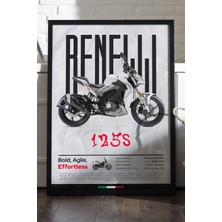 Duvarda Benelli 125S Siyah Ahşap Çerçeveli Poster, Dekoratif Motosiklet Duvar Tablosu