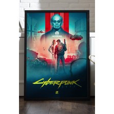 Duvarda Cyberpunk Siyah Ahşap Çerçeveli Poster, Dekoratif Oyun Duvar Tablosu