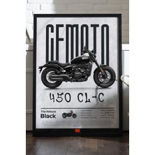 Duvarda Cfmoto 450 Cl-C Siyah Ahşap Çerçeveli Poster, Dekoratif Motosiklet Duvar Tablosu