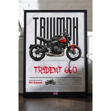 Duvarda Triumph Trident Siyah Ahşap Çerçeveli Dekoratif Motosiklet Duvar Tablosu