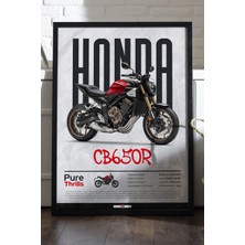 Duvarda Honda CB650R Siyah Ahşap Çerçeveli Poster, Dekoratif Motosiklet Duvar Tablosu