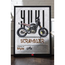 Duvarda Yuki Scrambler Siyah Ahşap Çerçeveli Poster, Dekoratif Motosiklet Duvar Tablosu