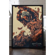 Duvarda The Witcher Siyah Ahşap Çerçeveli Poster, Dekoratif Oyun Duvar Tablosu