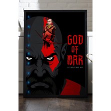 Duvarda God Of War Siyah Ahşap Çerçeveli Poster, Dekoratif Oyun Duvar Tablosu