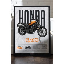 Duvarda Honda cl 250 Siyah Ahşap Çerçeveli Poster, Dekoratif Motosiklet Duvar Tablosu