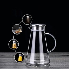 Yağmur Store 1,8lt Borosilikat Ateşe Dayanıklı Metal Kapaklı Cam Konik Sürahi