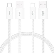 Belkin 2'li Örgülü Usb-A - Usb-C Hızlı Şarj Kablosu (1.5 M, 15W, Beyaz)