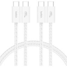 Belkin 2'li Örgülü Usb-C - Usb-C Hızlı Şarj Kablosu (1.5 M, 60W, Beyaz)