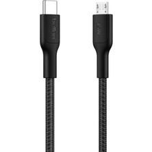 Belkin Eco Örgülü Usb-C - Micro USB Hızlı Şarj Kablosu (1 M, Siyah, Usb-If Sertifikalı)