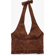 Koton Halter Yaka Kolsuz Nakışlı Pamuklu Crop Bluz