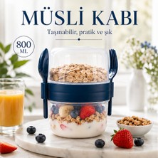 800 ml Taşınabilir Müsli Kabı Çift Bölmeli Yoğurt Yulaf Granola Kabı Çatal Kaşık Dahil Bpa Içermez Sariva Home