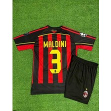 Efsane M.i.l.a.n Maldini 3 Nostalji Çocuk Siyah Kısa Kol Futbol Forması 2.li Set
