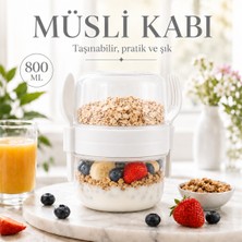 800 ml Müsli Kabı Çatal Kaşık Dahil Sızdırmaz Yoğurt Yulaf Granola Saklama Kabı Bpa Içermez Sariva Home