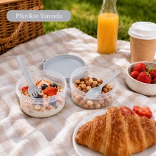 800 ml Granola ve Yoğurt Kabı Çift Katlı Çatal Kaşık Dahil Taşınabilir Kahvaltılık Saklama Kabı Sariva Home