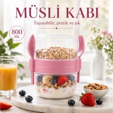 800 ml Yoğurt Müsli ve Kuruyemiş Kabı Çift Bölmeli Sızdırmaz Kahvaltılık Saklama Kabı Çatal Kaşık Dahil Sariva Home