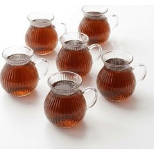 6'lı Kulplu Borosilikat Fitil Desenli Cam Çay Bardağı Seti - Geniş Ağızlı Tombul Tasarım, Isıya Dayanıklı Çay Takımı 180ML