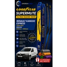 Goodyear Renault Kangoo Express Supermute 2'li Muz Silecek Takımı 2008-2022 Minivan (600MM+550MM)-6'LI Mikro Fiber Bez Hediye