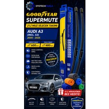 Goodyear Audi A3(Incl.s3) 2005-2025 Supermute 2'li Muz Silecek Takımı 600MM 480MM-6'LI Mikro Fiber Bez Hediye