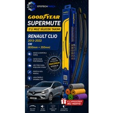 Goodyear Renault Clio Supermute 2'li Muz Silecek Takımı 2013-2022 Sw (650MM+350MM)-6'LI Mikro Fiber Bez Hediye