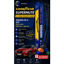 Goodyear Mazda Cx3 Supermute 2'li Muz Silecek Takımı 2015-2019 Suv (600MM+450MM)-6'LI Mikro Fiber Bez Hediye