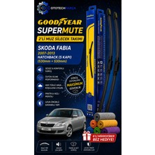 Goodyear Skoda Fabia Supermute 2'li Muz Silecek Takımı 2007-2013 Hatchback (5 Kapı) (530MM+530MM)-6'LI Mikro Fiber Bez Hediye