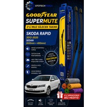 Goodyear Skoda Rapid Supermute 2'li Muz Silecek Takımı 2012-2020 Sedan (600MM+400MM)-6'LI Mikro Fiber Bez Hediye