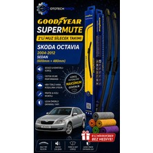 Goodyear Skoda Octavia Supermute 2'li Muz Silecek Takımı 2004-2012 Sedan (600MM+480MM)-6'LI Mikro Fiber Bez Hediye
