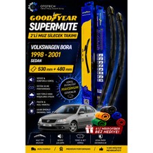 Goodyear Volkswagen Bora Supermute 2'li Muz Silecek Takımı 1998-2001 Sedan (530MM+480MM)-6'LI Mikro Fiber Bez Hediye
