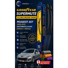 Goodyear Peugeot 207 Supermute 2'li Muz Silecek Takımı 2006-2012 Hatchback (5 Kapı) (650MM+450MM)-6'LI Mikro Fiber Bez Hediye
