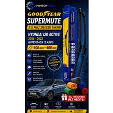 Goodyear Hyundai I20 Active Supermute 2'li Muz Silecek Takımı 2016-2022 Hatchback (5 Kapı) (600MM+400)-6'LI Mikro Fiber Bez Hediye