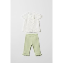 Hafy Baby %100 Pamuk Fitilli Yazlık Kız Bebek Alt Üst Penye Takımı Fırfırlı