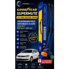 Goodyear Volkswagen Polo Supermute 2'li Muz Silecek Takımı 2009-2017 Hatchback (5 Kapı) (600MM+400MM)-6'LI Mikro Fiber Bez Hediye