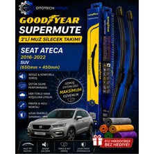 Goodyear Seat Ateca Supermute 2'li Muz Silecek Takımı 2016-2022 Suv (650MM+450MM)-6'LI Mikro Fiber Bez Hediye