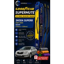 Goodyear Skoda Superb Supermute 2'li Muz Silecek Takımı 2001-2004 Sedan (530MM+530MM)-6'LI Mikro Fiber Bez Hediye