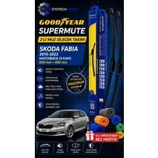 Goodyear Skoda Fabia Supermute 2'li Muz Silecek Takımı 2015-2022 Hatchback (5 Kapı) (600MM+400MM)-6'LI Mikro Fiber Bez Hediye