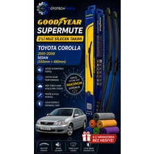 Goodyear Toyota Corolla Supermute 2'li Muz Silecek Takımı 2001-2008 Sedan (550MM+480MM)-6'LI Mikro Fiber Bez Hediye