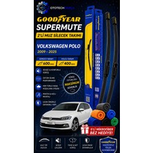 Goodyear Volkswagen Polo 2009-2025 Supermute 2'li Muz Silecek Takımı 600MM 400MM-6'LI Mikro Fiber Bez Hediye