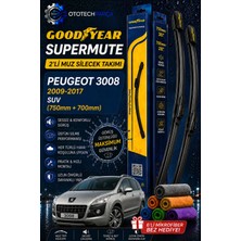 Goodyear Peugeot 3008 Supermute 2'li Muz Silecek Takımı 2009-2017 Suv (750MM+700MM)-6'LI Mikro Fiber Bez Hediye