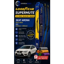 Goodyear Seat Arona Supermute 2'li Muz Silecek Takımı 2017-2022 Suv (650MM+450MM)-6'LI Mikro Fiber Bez Hediye
