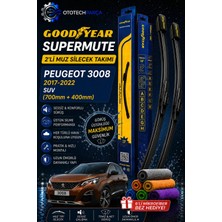 Goodyear Peugeot 3008 Supermute 2'li Muz Silecek Takımı 2017-2022 Suv (700MM+400MM)-6'LI Mikro Fiber Bez Hediye