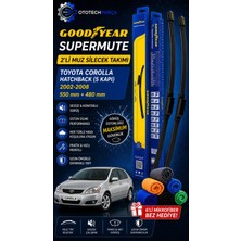 Goodyear Toyota Corolla Supermute 2'li Muz Silecek Takımı 2002-2008 Hatchback (5 Kapı) (550MM+480MM)-6'LI Mikro Fiber Bez Hediye