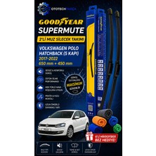 Goodyear Volkswagen Polo Supermute 2'li Muz Silecek Takımı 2017-2022 Hatchback (5 Kapı) (650MM+450MM)-6'LI Mikro Fiber Bez Hediye